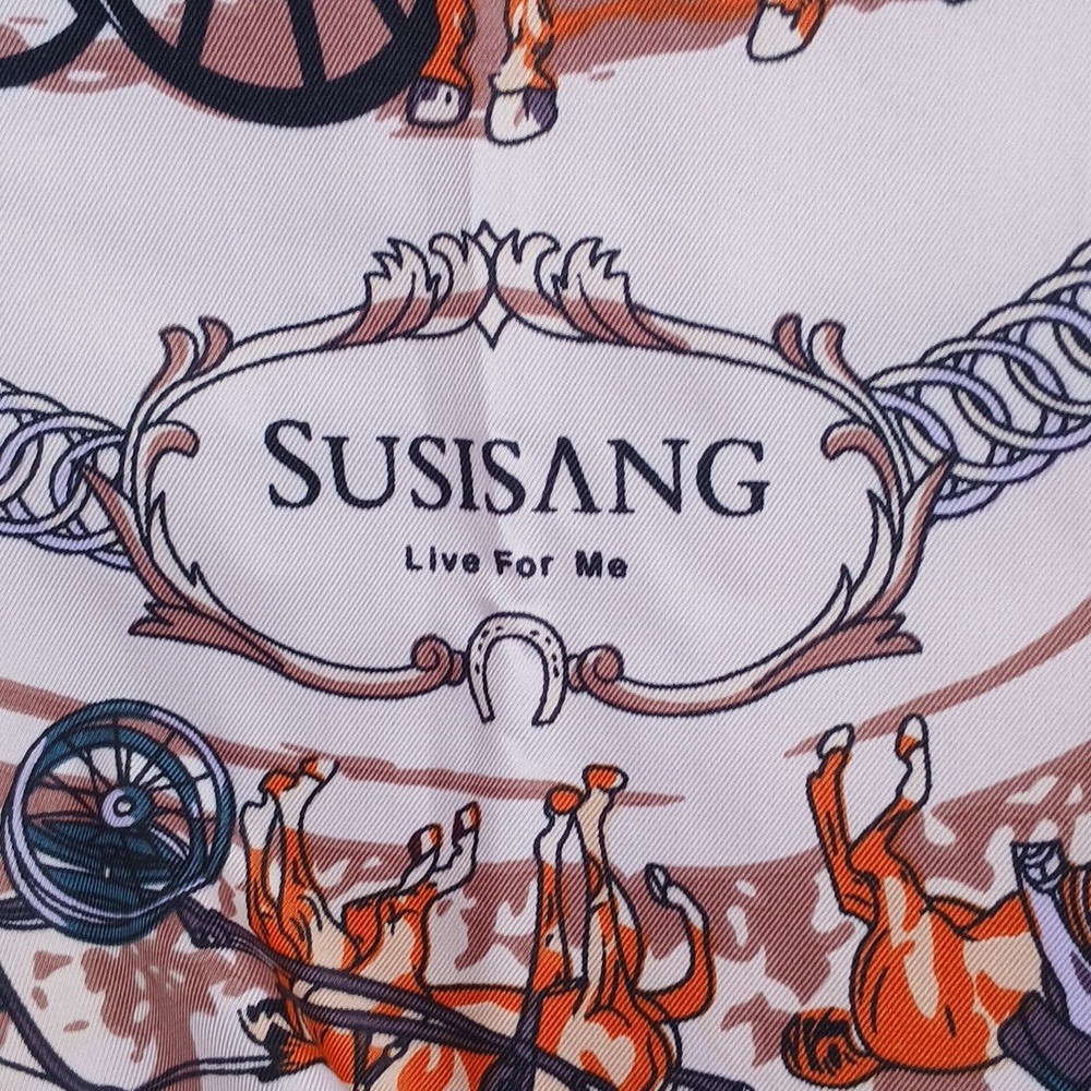 Vibrant Orange SUSISANG  100% Silk Horse And Carriage Scarf - Picture 4 of 6
